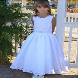 Girl Dresses White Simple Flower Lace Ankle Length Princess Baby Birthday Party First Communion Wedding Gown