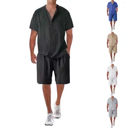 Men's Tracksuits Summer Breathable Two Piece Wrinkled Shirt Shorts Set Textured Beach Suit Men Fashion Day Man