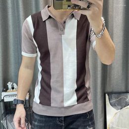Men's Polos Spring Men Short Sleeve Polo Contrast Stripes Lapel Top Korean Slim Knit High Quality Tee Shirt Camisa Hombre