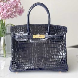 Designer Crocodile Leather Handbag Handmade 7A Cowhide High 30 gold face pure handmade women'sHRL4