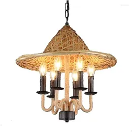 Chandeliers Industrial Style Chandelier Ceiling Light Farmhouse Bamboo Hat Bar Hanging Taiwan Tea House Pot