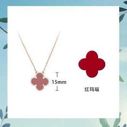 Original 1to1 Van C-A Clover High Edition Necklace Sterling Silver 925 Single Flower Women's Light Luxury Rose Gold Red Agate Pendant Collar Chain 1D6KD