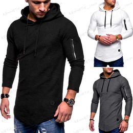 Men's T-Shirts 2022 Zipper panel new Men's T shirt Solid Colour Long sleeve +Short Sleeve Daily Tops Casual Hooded T shirt Green Orange White T240126