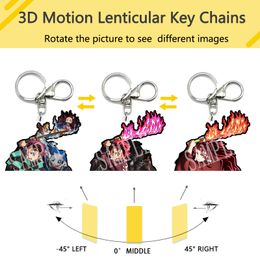 Wholesale Demon slayer Yoriichi/Tanjirou 3D Anime Motion Keychains Acrylic PET Material Double Side Image Flip Change 2-3 Image Waterproof Bag Car Accessories