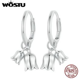 Earrings WOSTU 925 Sterling Silver Unique Lily of the Valley Flower Drop Dangle Earrings Creative Bell Earring Hoops Fashion Jewellery Gift