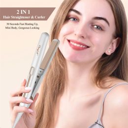 CkeyiN 20mm 2 in 1Mini Hair Straightener Thermostatic Fast Heating Hair Curler Professional Flat Iron Curling Iron Waver Plate