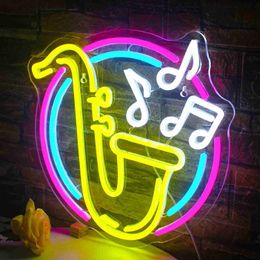 LED Neon Sign Saxophone Neon Sign Led for Wall Decor Jazz Music Light Up Signs for Bedroom Music Live Studio Classroom Party Decorations YQ240126