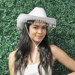 Berets Rhinestone Fringe Western Cowboy Hat For Women Fashion Vintage Cowgirl Caps Female Cosplay Party Costume Accessories