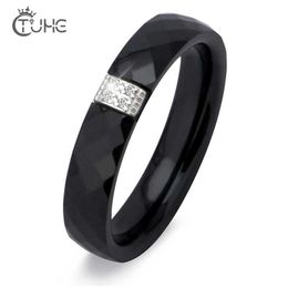 Band Rings Unique Ceramic Black Rings Women 4mm White Ring For Women India Stone Crystal Comfort Wedding Rings Engagement Brand Jewelry 240125