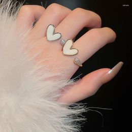 Wedding Rings Korean Trendy Shell Love Heart For Women Exquisite Rhinestone Aesthetic Drop Oil Finger Ring Girl Minimalist Daily Jewellery