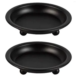 Candle Holders 2pcs Compact Pillar Iron Scented Home Decor Gifts Portable Saucer Style Holder Table Centrepiece Round Matte Black Retro