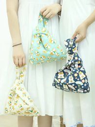 Shopping Bags Canvas Printed Wrist Japanese Style And Wind Bag With Knot Carrying Key Mobile Phone Zero Wallet