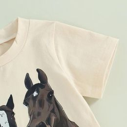 Clothing Sets Boys Summer Outfits Round Neck Short Sleeve Horse Print Tops Elastic Waist Shorts Infant Toddler 2 Piece Set