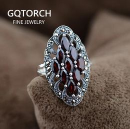 Charm Sterling Sier Jewellery Nature Stone Ring Garnet Earrings Pendant Indian Vintage Style for Women Anillos De Plata