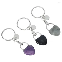 Keychains Natural Stone Keychain Key Ring Healing Heart Lock Crystal Charm Reiki Chakra Quartz Holder Jewellery For Women Men