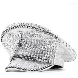 Berets Bow Women Sequin Burning Silver Bride Military Hat Handmade Sailor Captain Sergeant Birthday Festival Part