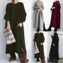 Ethnic Clothing Casual Abaya Muslim Dress Autumn Commuter Cotton For Women Vintage Slit Long Sleeve Loose Middle Eastern Robe Hoodie