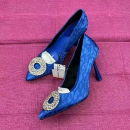 Sandals High Heeled Dress Shoes for Women Bling Crystal Rhinestone Circle Pointed Patterned Luxury Brand Wedding Bridal Ladies Pumps J240126