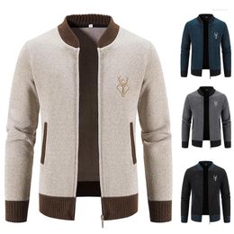 Men's Sweaters 2024 Autumn/Winter Trendy One Piece Plush Sweater Cardigan Zipper Coat Korean Version Slim Fit Thickened Linen