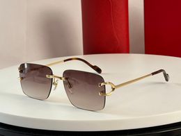 Rimless Sunglasses Gold Frame Brown Gradient Men Designer Glasses Sonnenbrille Women Shades Sunnies Gafas de sol UV400 Eyewear with Box