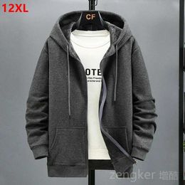 Men's Hoodies Sweatshirts Big size Fleece hooded cardigan men's autumn winter trendy fashion jacket plus size hoodie 12XL 10XL large size men clothing J240126