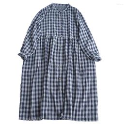 Casual Dresses Women A-line Dress Plaid Print V Neck With Silhouette Shirring Cuff Detail For Double-layered Loose Hem Pleated