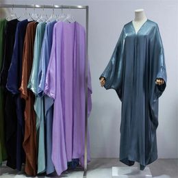 Ethnic Clothing Dubai Saudi Open Abaya Muslim Women Cardigan Silk Satin Kimono Bat Sleeve Maxi Dresses Turkey Islamic Arab Robe Jalabiya