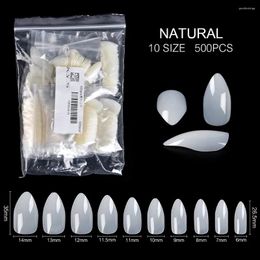 False Nails 500Pcs/Box Nail Art Tips Clear Natural White Full Cover Eagle Hook UV Gel Extension Fake 10 Sizes Manicure Tools