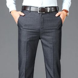 Business Casual Suit Pants Men Solid High Waist Straight Office Formal Trousers Mens Classic Style Long Plus Size 240125