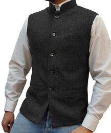 Mens Suit Vest Elegant Sleeveless Stand Collar Business Button Slim Fit Herringbone Waistcoat For Wedding 240119