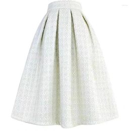 Skirts 2024 Winter Korean Simple Vintage Evangelical Retro Beige High Waist Long Pleated Skirt Thick Woollen Blend Lady Office Wear