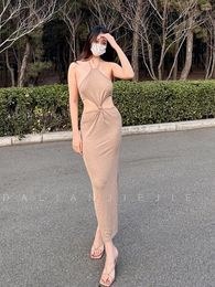 Casual Dresses Super Holiday Fashion Network Red Temperament Long Maxi Dress Hanging Neck Off Shoulder Beautiful Robe M539