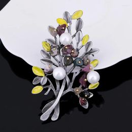 Brooches 2024 Simulated Pearl Tree For Women Nature Stone Brooch Vintage Multicolor Leaves Broche Jewelry Scarves Buckle XZ154