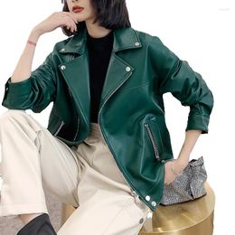 Women's Leather Spring Genuine Coat Short Motorcycle Sheepskin Korean Loose Jacket Fashion