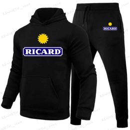 Men's Tracksuits Ricard New Winter Men's Clothing Men Sets Printing Hoodie Set Fleece Sweatshirt Casual Sport Sweatpants Mens Tracksuits 2022 T240126