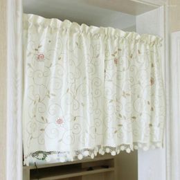 Curtain Flower Embroidered Tiers Short For Kitchen Window Lace Trim Finished Coffee Half