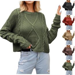 Women's Sweaters Women'sFashion-Forward Round Neck Solid Color Twisted Button Rope Chunky Knit Sweater Pullover Long Sleeve Loose