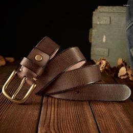 Belts 3.5cm/1.38'' Handmade Brass Buckle Belt Men's Genuine Leather Heel Bar First Layer Youth Retro Jeans Wiastbelt