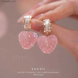 Stud New Love Light Luxury Small Fresh Crystal Candy Colour Sweet Rock Candy Love Zircon Earrings Ladies Birthday Gift Party Jewellery Q240125