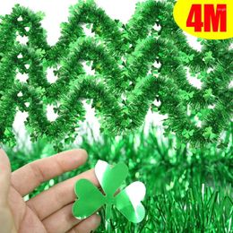 Decorative Flowers 2/4M Green Garlands Clover Ribbon Irish Festival Lucky Home Wall Door Hanging Pendant Party Decoration Supplies