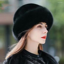 Berets Winter Fisherman's Hat Natural Mink Hair Women's Snow Warm Fashion Travel 2024