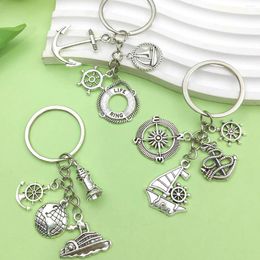 Keychains 1pc Fashion Wanderlust Compass Anchor Rudder Key Chains For Men Travel Jewelry Decoration Accessories