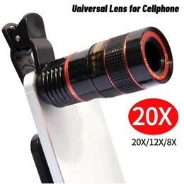 Phone Camera Telephoto Lens 20x 12x 8x Zoom Clip Lens Monocular Universal Optical Telescope Lens Kit For iPhone 15 14 13 12 Plus Samsung S21 S22 S23 S24 Cell Phones