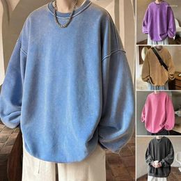 Men's Hoodies Oversized Sweatshirt Vintage Loose Solid Colour For Fall Winter O Neck Mid Length Pullover With Spring