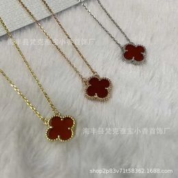 Original 1to1 Van C-A Four High version Leaf Grass Necklace Female Fritillaria Red Jade Chalcedony Collar Chain V Gold Five Flower 18k Rose PendantQ44Q