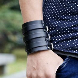 Bangle Fashion Style Punk Wide Leather Bracelet Retro Buckle Wristband Cool Men Women Jewelry Gift Black Color