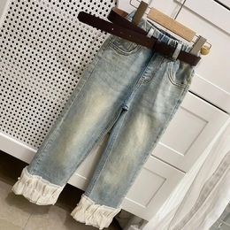 Trousers Brand Girls Casual Jeans 2024 Spring Lace Stretch Pipe Pants Small Straight