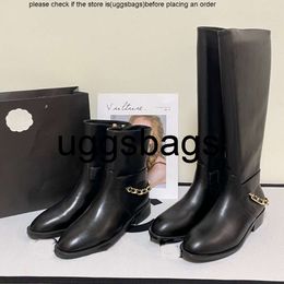 Chanells Luxury New CChanel Chanelliness Brand Popular Womens Chain Mid Length Boots Small Fragrant Tall Riders Round Head Motorcycle Boots Thick Heels No More Than