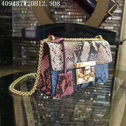 Europe&American leather Cross body Women block Colours serpentine 20cm small shoulder bags Original leather and hardware matched ac250g