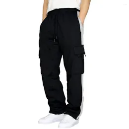 Men's Pants Multiple Pockets Men Work Trousers Comfortable Cargo With Elastic Waist Drawstring For Casual